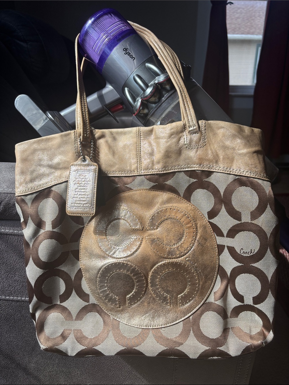 Coach Brown & Tan Circle Logo Tote